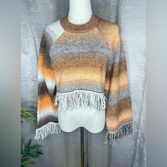 NEW Zara Brown & Orange Ombre Fringe Knit Crop Sweater Sz Small - Picture 3 of 12